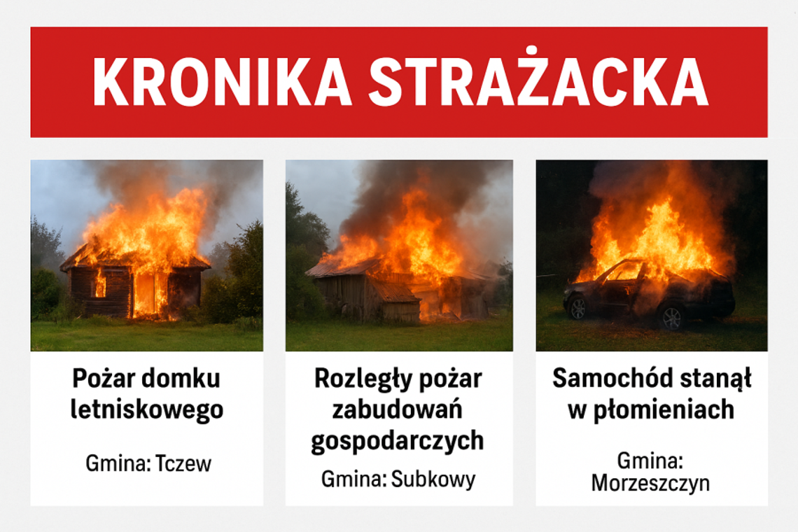 SERIA POŻARÓW: domek letniskowy w ogniu, wielki pożar w gospodarstwie i auto w ogniu na krańcu powiatu !!