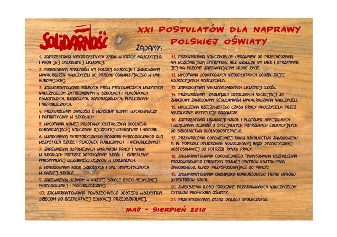 Solidarność protestuje. XXI postuatów dla naprawy oświaty Solidarność protestuje. XXI postuatów dla naprawy oświaty
