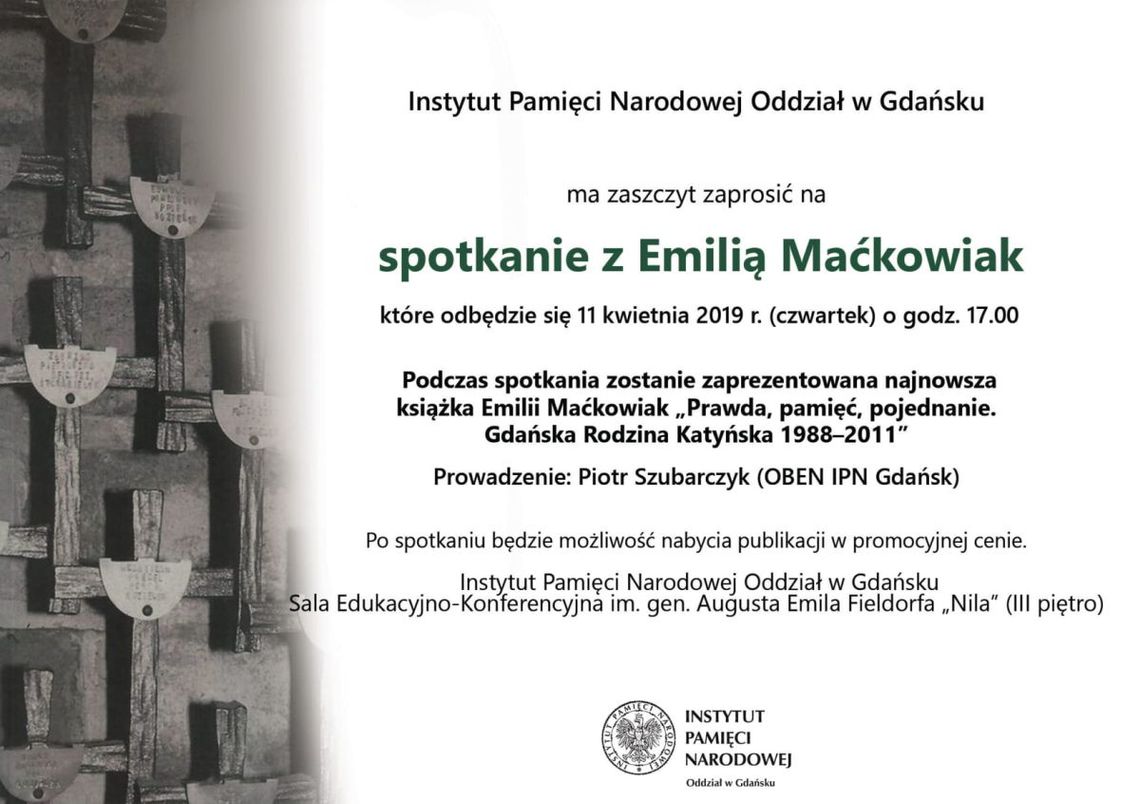 Spotkanie z Emilią Maćkowiak, inicjatorką Gdańskiej Rodziny Katyńskiej
