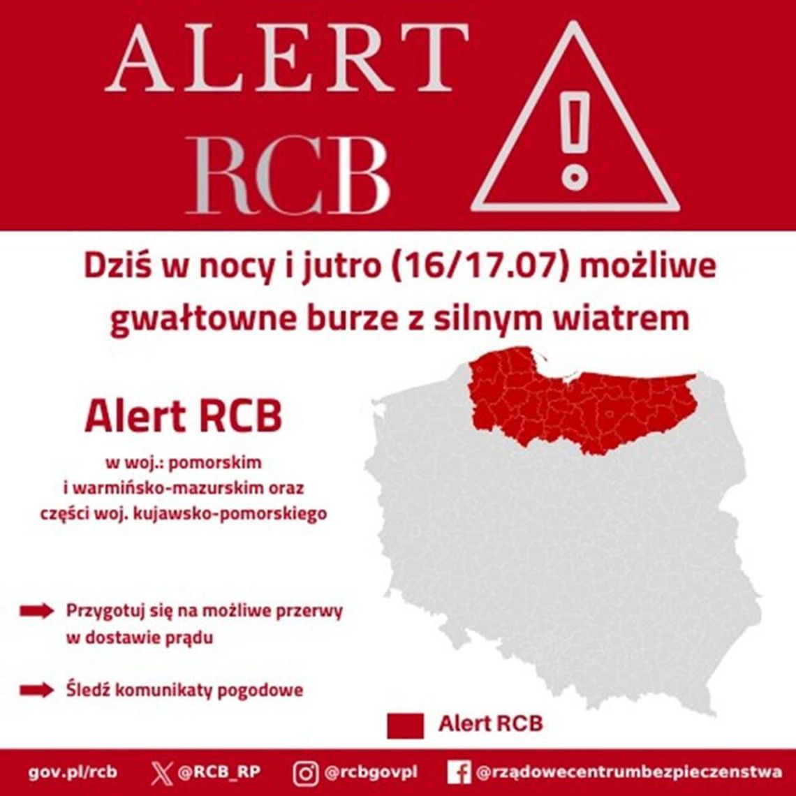 UWAGA: Możliwe gwałtowne burze z silnym wiatrem UWAGA: Możliwe gwałtowne burze z silnym wiatrem