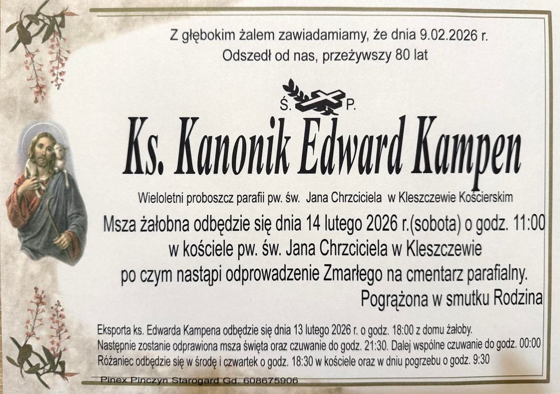 W sobotę uroczystości pogrzebowe ks. kanonika Edwarda Kampena