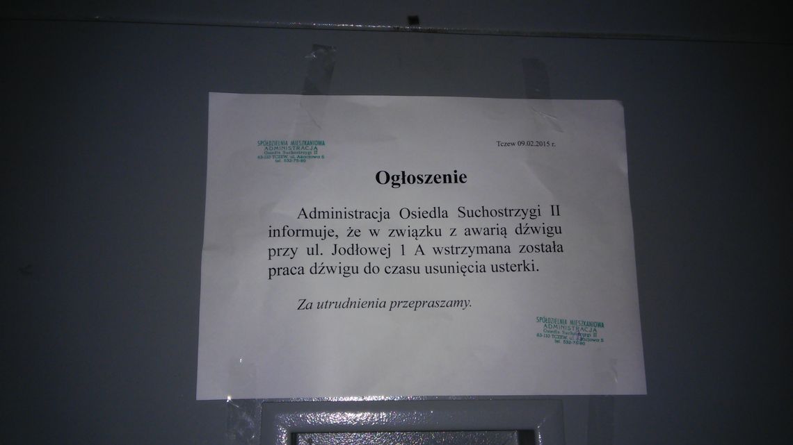 Winda za "70 groszy" znów nie działa. Mieszkańcy wkurzeni Winda za "70 groszy" znów nie działa. Mieszkańcy wkurzeni