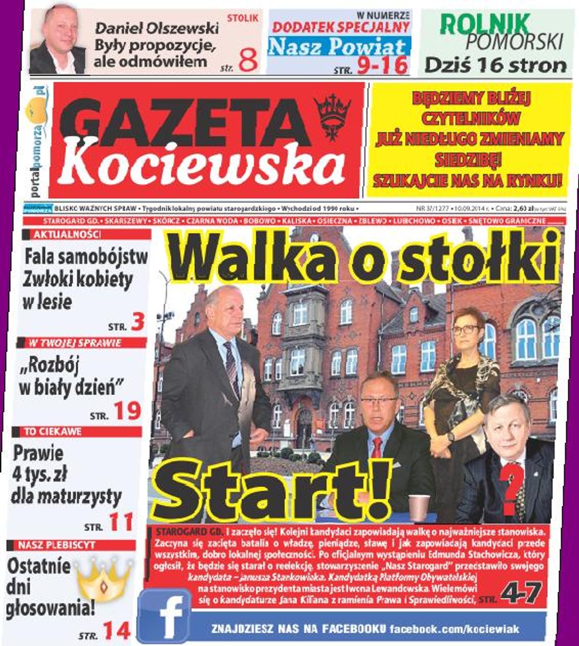 Wybory, samobójstwa i gaz w szkole - Najnowsza Gazeta Kociewska już w kioskach! Wybory, samobójstwa i gaz w szkole - Najnowsza Gazeta Kociewska już w kioskach!