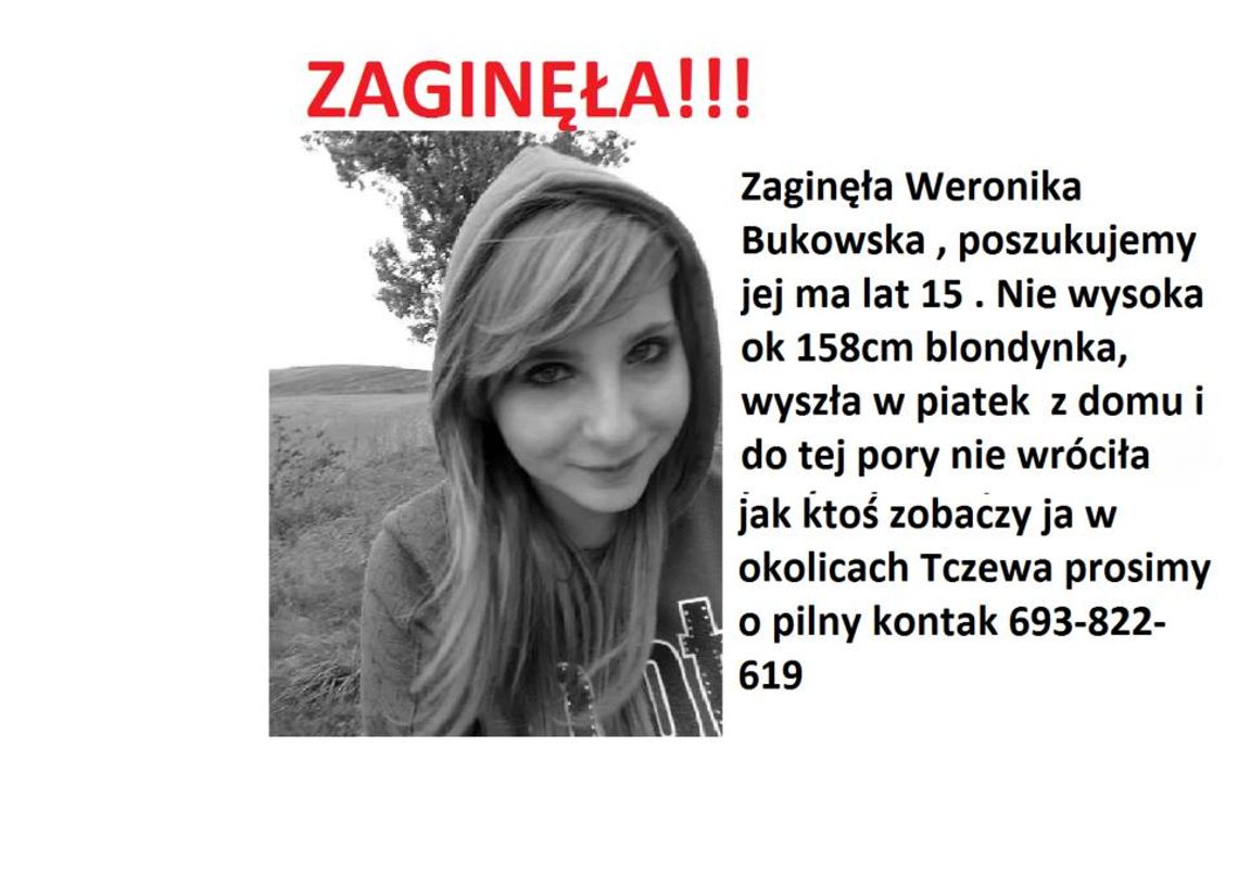 Zaginęła 15–letnia Weronika – rodzina prosi o pomoc Zaginęła 15–letnia Weronika – rodzina prosi o pomoc