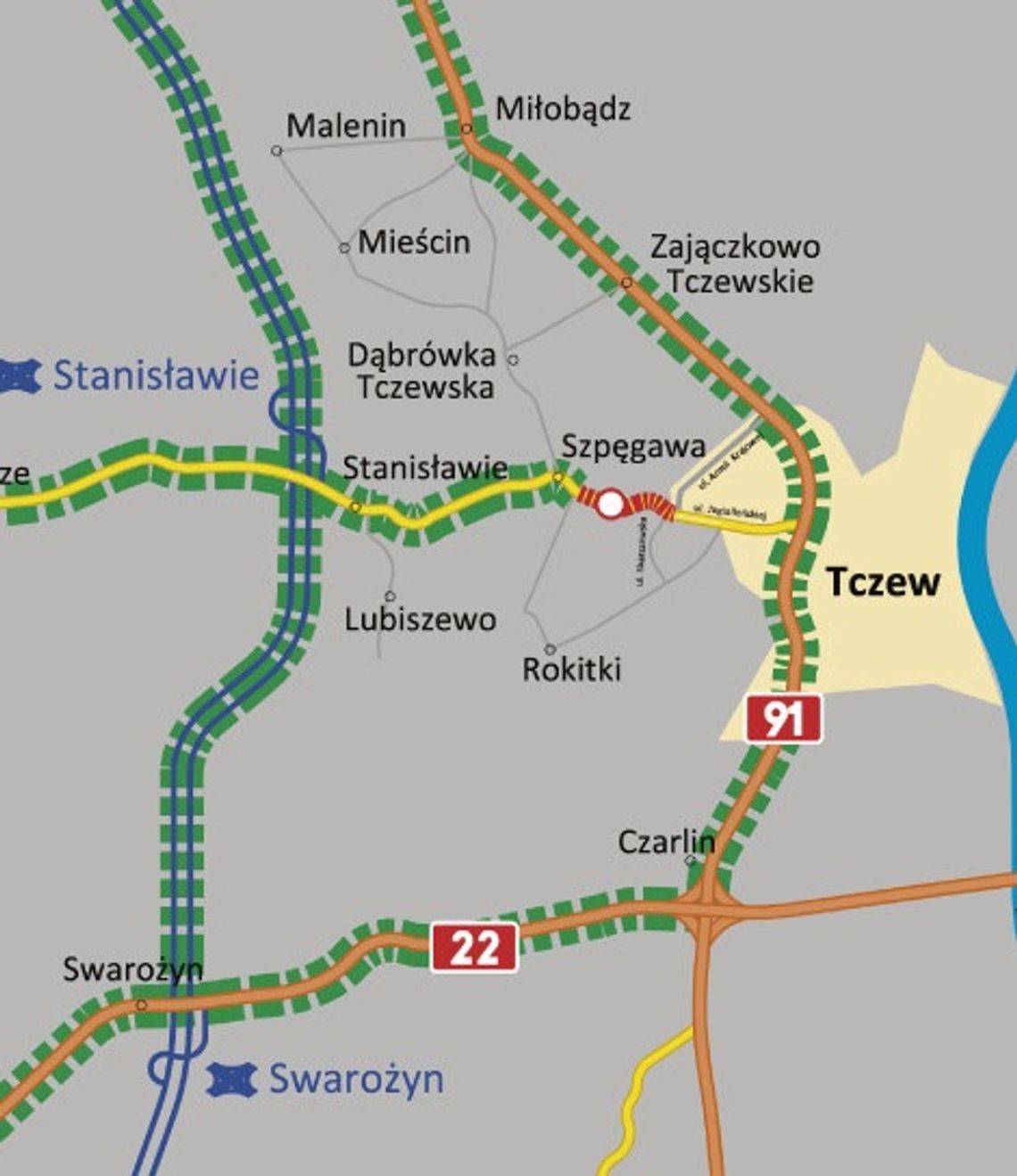 Zamknięta droga dojazdowa do autostrady A-1 Zamknięta droga dojazdowa do autostrady A-1