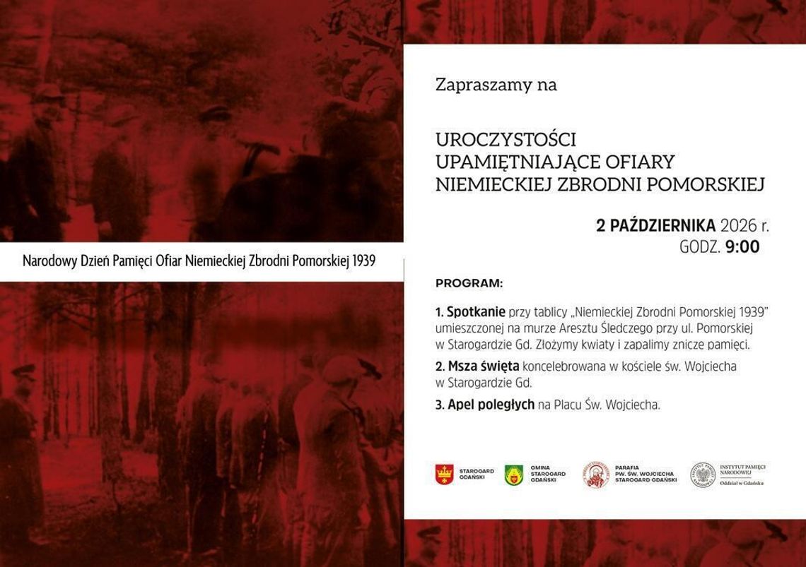 Zaproszenie na uroczystości ad memoriam ofiar Niemieckiej Zbrodni Pomorskiej 1939